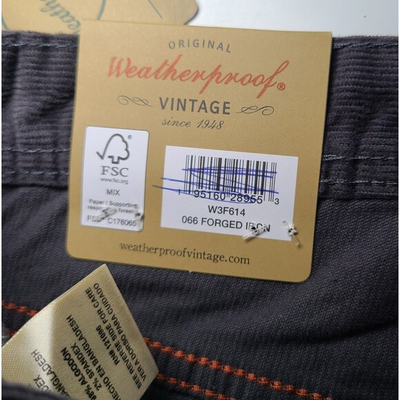NWT Mens Vintage Weatherproof Corduroy Pants Straight 5 Pocket 30x29 Forged Iron - Picture 9 of 10
